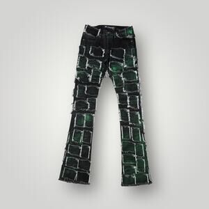 VALABASAS Patchwork Distressed Jeans Green Black Size 28 L35 Men’s